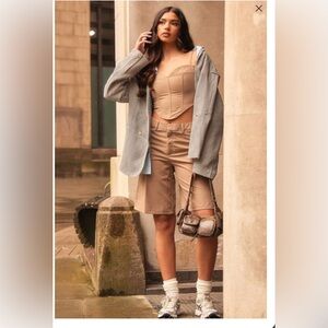 NWT PLT women mid rise. Longline. Tailored shorts Taupe